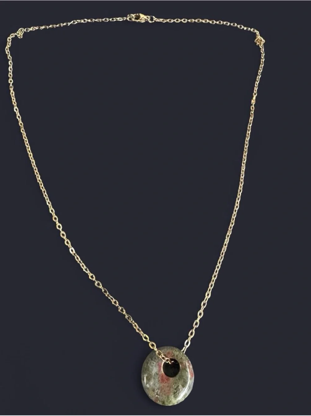 Unakite Donut Pendant Gold Necklace